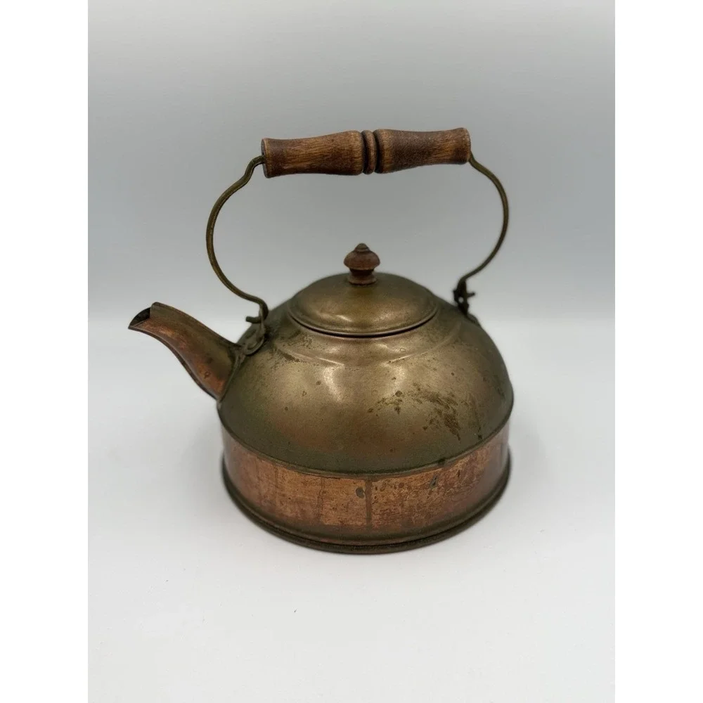 Vintage Revere Ware Copper Kettle USA Made Patina Wood Handle Primitive Cottage